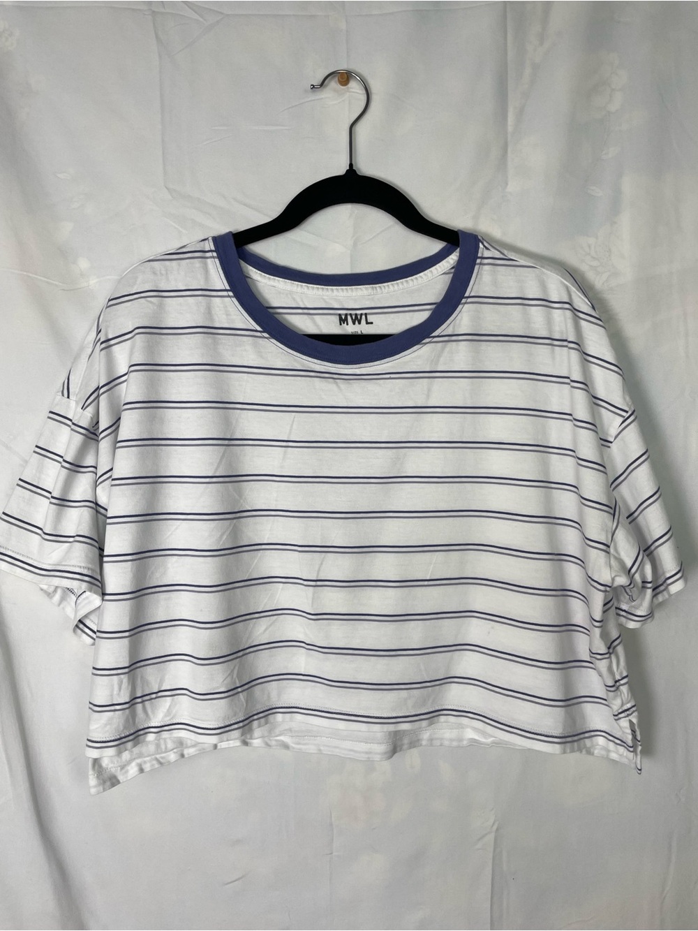 Madewell White & Blue Striped Crop Tee